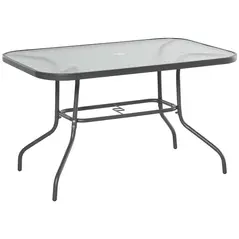 Outsunny Garden Dining Table Glass Top Metal Frame with Parasol Hole Outdoor Balcony Grey 120L x 80Wcm - 1