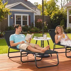 Outsunny Foldable Sun Lounger with 5-Position Adjustable Backrest, Outdoor Portable Recliner Chaise Lounge Chair with Breathable Mesh Fabric, Black - 2