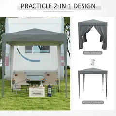 Outsunny Garden Pop Up Gazebo Marquee Party Tent Canopy with free Carrying Case, Removable 2 Walls, 2 Windows, 2m x 2m, Grey - 5