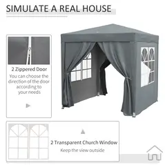 Outsunny Garden Pop Up Gazebo Marquee Party Tent Canopy with free Carrying Case, Removable 2 Walls, 2 Windows, 2m x 2m, Grey - 6