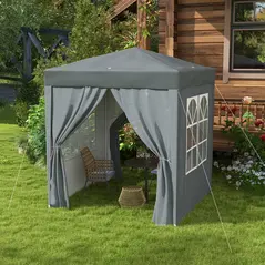 Outsunny Garden Pop Up Gazebo Marquee Party Tent Canopy with free Carrying Case, Removable 2 Walls, 2 Windows, 2m x 2m, Grey - 3