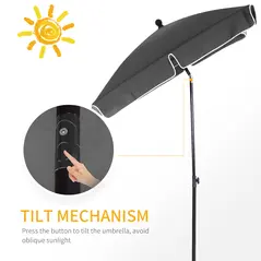Outsunny Garden Parasol Umbrella, Outdoor Market Table Umbrella with Ruffles & Aluminium Pole, Rectangular Tilting Parasol Sun Shade Canopy, 2 x 1.3m, Grey - 4