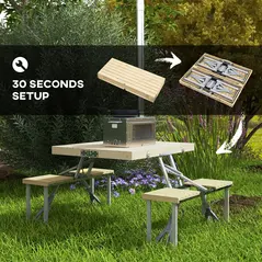Outsunny Four-Seat Folding Picnic Table - Natural Finish - 4