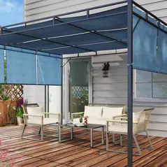 Outsunny Four Piece Wicker Rope Garden Furniture Set with Glass Top Coffee Table - Grey - 8