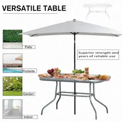 Outsunny Garden Dining Table Glass Top Metal Frame with Parasol Hole Outdoor Balcony Grey 120L x 80Wcm - 4