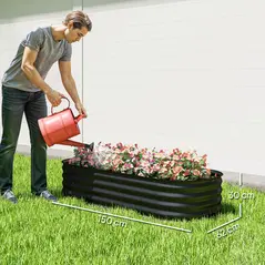 Outsunny Galvanised Raised Garden Bed, Metal Planter Box with Safety Edging, for Flowers, Herbs, Succulents, Black - 3