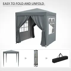 Outsunny Garden Pop Up Gazebo Marquee Party Tent Canopy with free Carrying Case, Removable 2 Walls, 2 Windows, 2m x 2m, Grey - 9