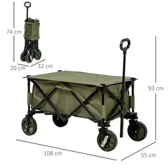 Outsunny Folding Garden Trolley, Cargo Trailer on Wheels, Collapsible Camping Trolley with Folding Board, Outdoor Utility Wagon with Steel Frame and Oxford Fabric, Green - 3