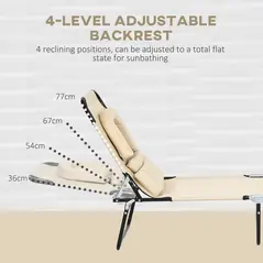 Outsunny Folding Sun Loungers Set of 2 with Face Hole, 4-Position Adjustable Backrest Garden Recliner Chairs Sunbeds, Outdoor Lounge Chairs with 600 D Oxford Cloth Seat, Pillow for Beach, Sand - 4