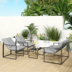 Outsunny Four-Piece Relaxed Back Garden Dining Set - Black/Light Grey - 8
