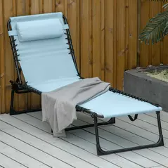 Outsunny Folding Sun Lounger Beach Chaise Chair Garden Cot Camping Recliner with 4 Position Adjustable, Baby Blue - 2
