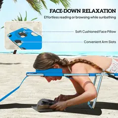 Outsunny Foldable Sun Lounger with Reading Hole - Blue - 5