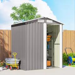 Outsunny Garden Metal Tool Storage Shed with Sliding Door, Sloped Roof and Foundation Kit, 152 x 132 x 188cm, Grey - 9
