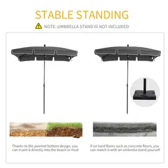 Outsunny Garden Parasol Umbrella, Outdoor Market Table Umbrella with Ruffles & Aluminium Pole, Rectangular Tilting Parasol Sun Shade Canopy, 2 x 1.3m, Grey - 6