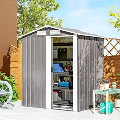 Outsunny Garden Metal Tool Storage Shed with Sliding Door, Sloped Roof and Foundation Kit, 152 x 132 x 188cm, Grey - 2