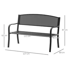 Outsunny Garden Bench Furniture Patio Park 2 Person Chair Seat Steel Black 120cm Outdoor - 3