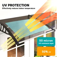 Outsunny Front Door Canopy, Outdoor Awning, Rain Shelter, 200 x 96cm, Brown - 4