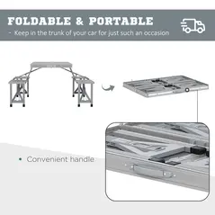 Outsunny Folding Picnic Table with 4 Seats and Umbrella Hole - Grey - 7