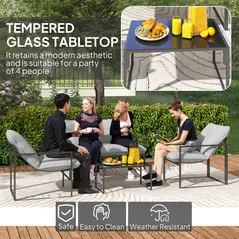 Outsunny Four-Piece Relaxed Back Garden Dining Set - Black/Light Grey - 5