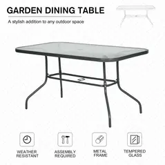 Outsunny Garden Dining Table Glass Top Metal Frame with Parasol Hole Outdoor Balcony Grey 140L x 80Wcm - 7