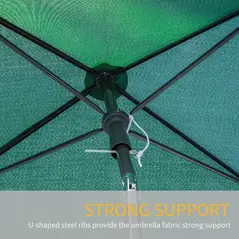 Outsunny Garden Parasol Umbrella, Outdoor Market Table Umbrella with Ruffles & Aluminium Pole, Rectangular Tilting Parasol Sun Shade Canopy, 2 x 1.3m, Green - 7