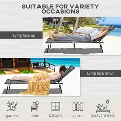 Outsunny Folding Sun Loungers Set of 2 with Face Hole, 4-Position Adjustable Backrest Garden Recliner Chairs Sunbeds, Outdoor Lounge Chairs with 600 D Oxford Cloth Seat, Pillow for Beach, Dark Grey - 5