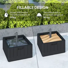 Outsunny Garden Parasol Base Outdoor Umbrella Stand with Wheels Handles, Garden Umbrella Base, Filled Up to 80kg with Stand or 50kg with Water for 38, 48 mm Poles, Black - 5