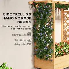 Outsunny Garden Planter with Trellis, Wooden Raised Bed for Garden with Hanging Roof and Drainage Holes, Outdoor Trellis Planter Box for Vegetables, Herbs and Flowers, 110 x 44 x 113 cm, Natural - 5