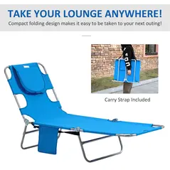 Outsunny Foldable Sun Lounger with Reading Hole - Blue - 7