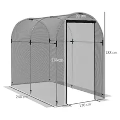 Outsunny Galvanised Steel Fruit Cage, Plant Protection Tent with Zipped Door, 1.2 x 2.4 x 1.9m, Black - 3