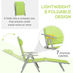Outsunny Folding Sun Lounger, Outdoor Chaise Lounge Recliner with Pillow and 7 Adjustable Backrest for Lawn, Garden - 6