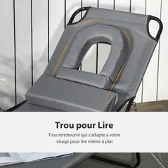 Outsunny Folding Sun Lounger Reclining Chair w/ Pillow Reading Hole Garden Beach - 7