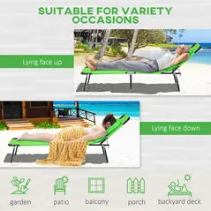 Outsunny Folding Sun Loungers Set of 2 with Face Hole, 4-Position Adjustable Backrest Garden Recliner Chairs Sunbeds, Outdoor Lounge Chairs with 600 D Oxford Cloth Seat, Pillow for Beach, Green - 5