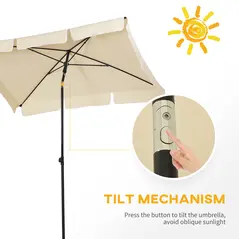 Outsunny Garden Parasol Umbrella, Outdoor Market Table Umbrella with Ruffles & Aluminium Pole, Rectangular Tilting Parasol Sun Shade Canopy, 2 x 1.3m, Beige - 4