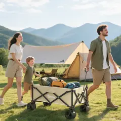 Outsunny Folding Garden Trolley, Outdoor Wagon Cart with Carry Bag, for Beach, Camping, Festival, 120KG Capacity, Khaki - 2