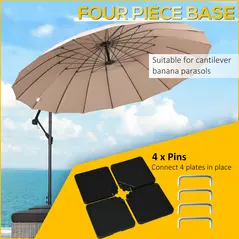 Outsunny Four-Piece Plastic Cantilever Parasol Base - Black - 4