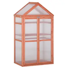 Outsunny Garden Cold Frame Polycarbonate Greenhouse with Adjustable Shelves, Double Doors, Openable Top Covers, Grow House for Flower Vegetable Plants, 80 x 47 x 138cm, Orange - 1