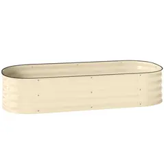 Outsunny Galvanised Raised Garden Bed, Metal Planter Box with Safety Edging, for Flowers, Herbs, Succulents, Cream White - 1