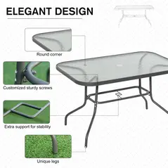 Outsunny Garden Dining Table Glass Top Metal Frame with Parasol Hole Outdoor Balcony Grey 120L x 80Wcm - 5