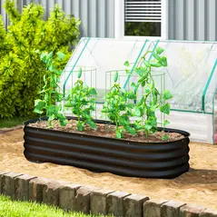 Outsunny Galvanised Raised Garden Bed, Metal Planter Box with Safety Edging, for Flowers, Herbs, Succulents, Black - 2