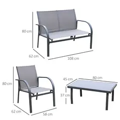 Outsunny Four-Piece Minimal Garden Patio Set - Grey - 3