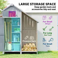 Outsunny Garden Outdoor Storage Shed 3 Shelves Tilt Roof w/ Firewood Rack Log Carrier, 129L x 51.5W x 180H cm - 4