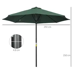 Outsunny Garden 3 m Parasol Umbrella, Outdoor Market Table Umbrella Sun Shade Canopy with 8 Ribs, Easy Push to Open, Green - 3