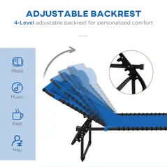 Outsunny Foldable Sun Lounger, Outdoor 4 Level Adjustable Backrest Reclining Chaise Chair, Steel Frame Recliner Chair for Camping, Hiking, Navy Blue - 4
