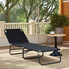 Outsunny Foldable Sun Lounger with 5-Position Adjustable Backrest, Outdoor Portable Recliner Chaise Lounge Chair with Breathable Mesh Fabric, Black - 8