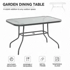 Outsunny Garden Dining Table Glass Top Metal Frame with Parasol Hole Outdoor Balcony Grey 120L x 80Wcm - 7
