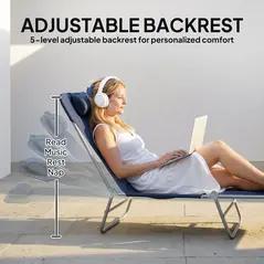 Outsunny Folding Sun Lounger with Head Pillow - Dark Blue - 4