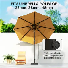 Outsunny Garden Parasol Base, 15kg HDPE Outdoor Umbrella Stand Parasol Stand with Cut-Out Design, Sun Umbrella Base for 32, 38, 48 mm Poles, Black - 4