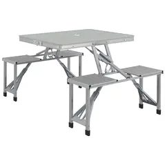 Outsunny Folding Picnic Table with 4 Seats and Umbrella Hole - Grey - 1