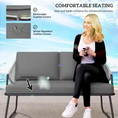 Outsunny Four-Piece Rattan Strong Panel Outdoor Sofa Set - Grey - 6